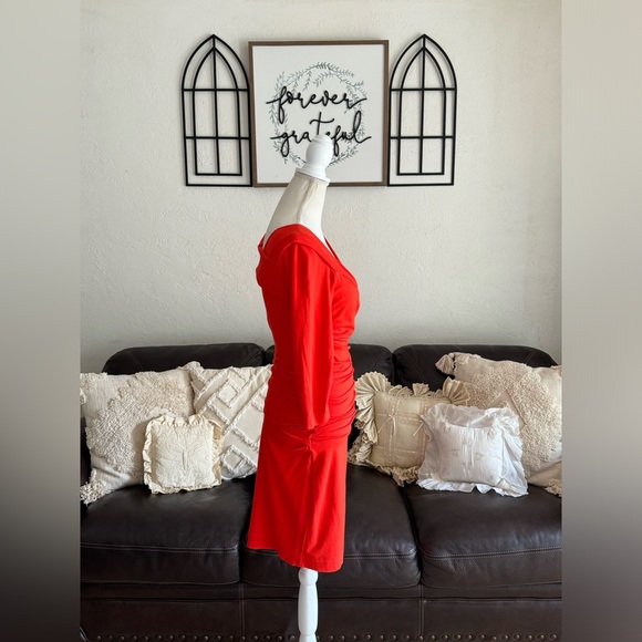 DVF Bentley Three-Quarter Sleeve Ruched Dress In Red Size S Designer Classic - Picture 5 of 14